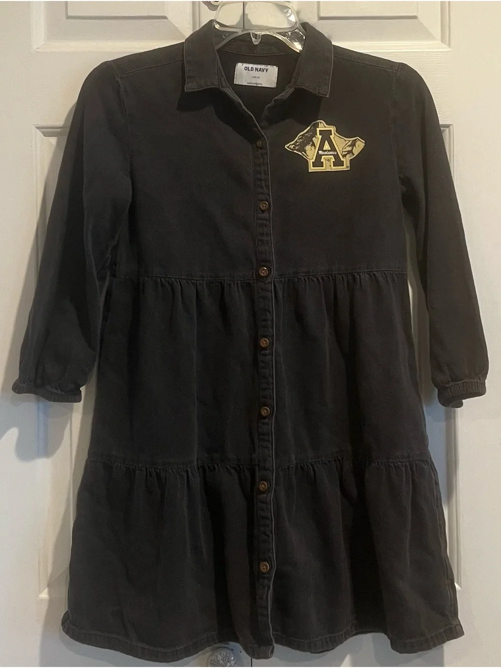 Upcycled 💛🖤Appalachian State University Black Denim Tiered Girls' Dress
